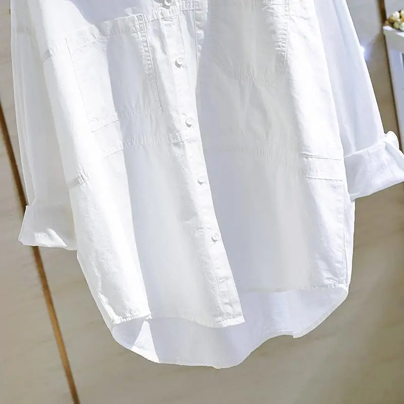 Рубашка оверсайз женская Модный хлопковый топ в Корейском стиле с двумя