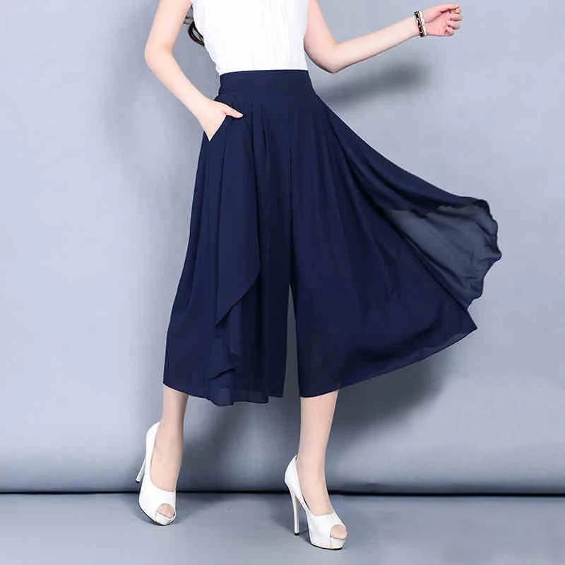 Elastic High Waist Slim Elegant Chiffon Capris female pants Skirts Women Summer Wide Leg Medium Long Leisure Loose Trousers
Elastic High Waist Slim Elegant Chiffon Capris female pants Skirts Women Summer Wide Leg Medium Long Leisure Loose Trousers