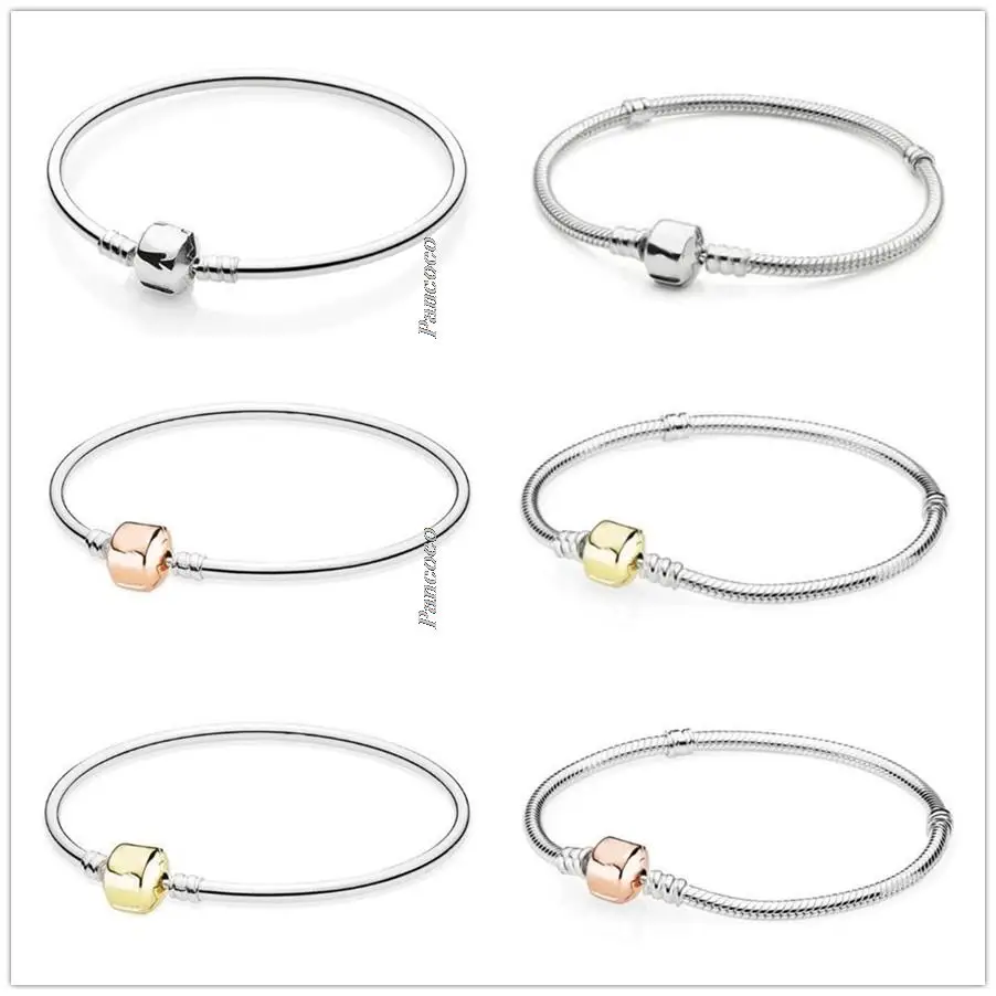 Original 925 Sterling Silver Gold Color Barrel Clasp Basic Snake Chain Bracelet Bangle Fit Women Bead Charm Pandora Jewelry
Original 925 Sterling Silver Gold Color Barrel Clasp Basic Snake Chain Bracelet Bangle Fit Women Bead Charm Pandora Jewelry