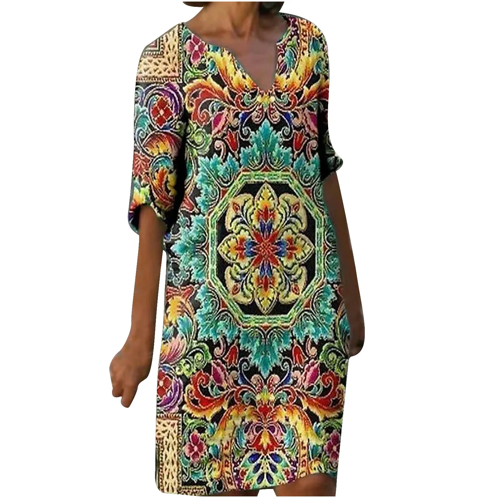 40# Chrysanthemum Print Summer Dress Half Sleeve A-line Dress Women Vintage Cotton Linen Dress Loose Dresses Vestidos R5
40# Chrysanthemum Print Summer Dress Half Sleeve A-line Dress Women Vintage Cotton Linen Dress Loose Dresses Vestidos R5