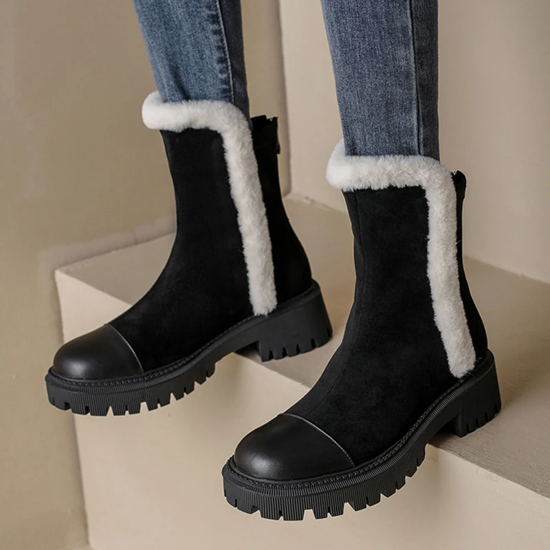 Genuine Leather Women Ankle Boots Comfortable Winter Thick-soled Keep Warm Snow Boots for Women's Chunky Heels Platform Boots
Genuine Leather Women Ankle Boots Comfortable Winter Thick-soled Keep Warm Snow Boots for Women's Chunky Heels Platform Boots