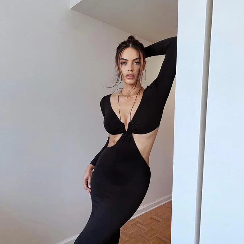 Black Long Sleeve Cut Out Sexy Maxi Dresses 2021 Autumn Fashion V Neck Slim Split Long Bodycon Dresses Women Clothes Outfits
Black Long Sleeve Cut Out Sexy Maxi Dresses 2021 Autumn Fashion V Neck Slim Split Long Bodycon Dresses Women Clothes Outfits