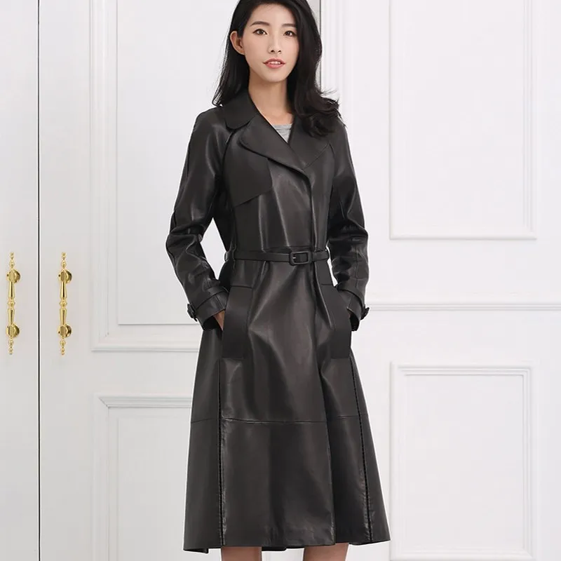 Winter Women Leather Windbreaker Trench Long Coat Military Belted Sheepskin Genuine Leather Jacket Office Lady Elegant Overcoat
Winter Women Leather Windbreaker Trench Long Coat Military Belted Sheepskin Genuine Leather Jacket Office Lady Elegant Overcoat