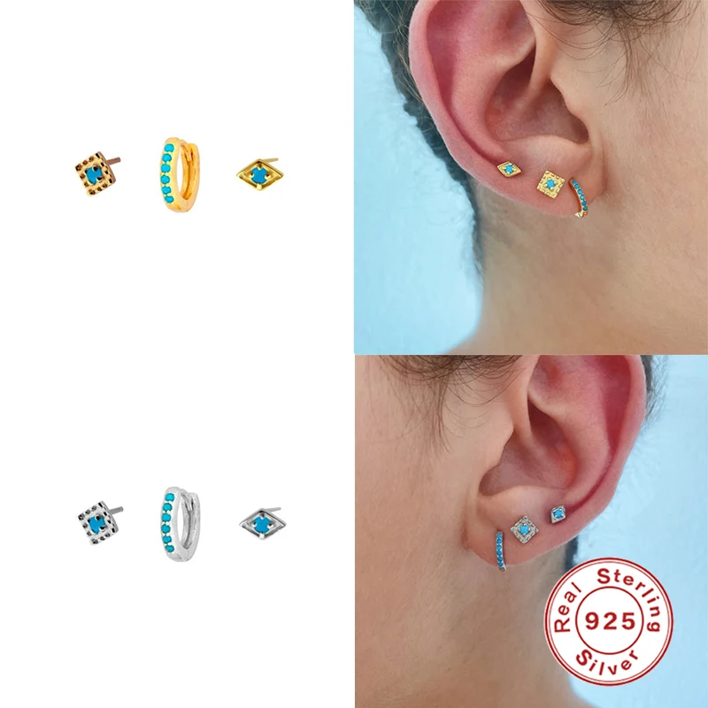 GS 100% 925 Sterling Silver Blue Turquoise Beads Stud Earrings Set for Women Bohemia Ear Hoop Jewelry Accessories 3PCs/set
GS 100% 925 Sterling Silver Blue Turquoise Beads Stud Earrings Set for Women Bohemia Ear Hoop Jewelry Accessories 3PCs/set