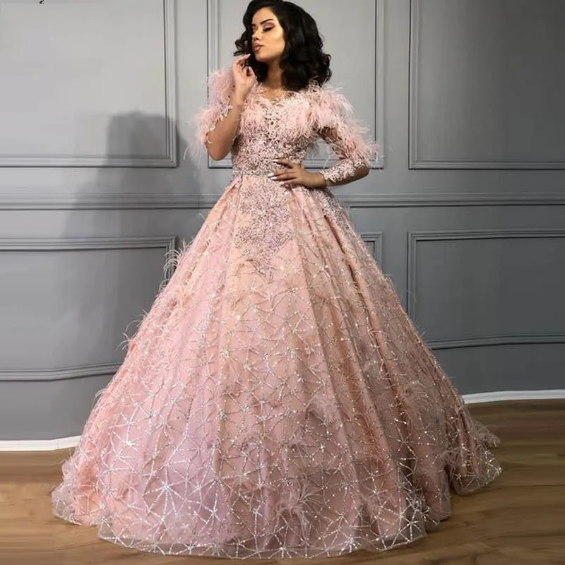 Pink Evening Gowns Abito da sera Formal Dress Luxury vestido de festa Evening Gown Full Sleeve Feathers robe de soiree
Pink Evening Gowns Abito da sera Formal Dress Luxury vestido de festa Evening Gown Full Sleeve Feathers robe de soiree