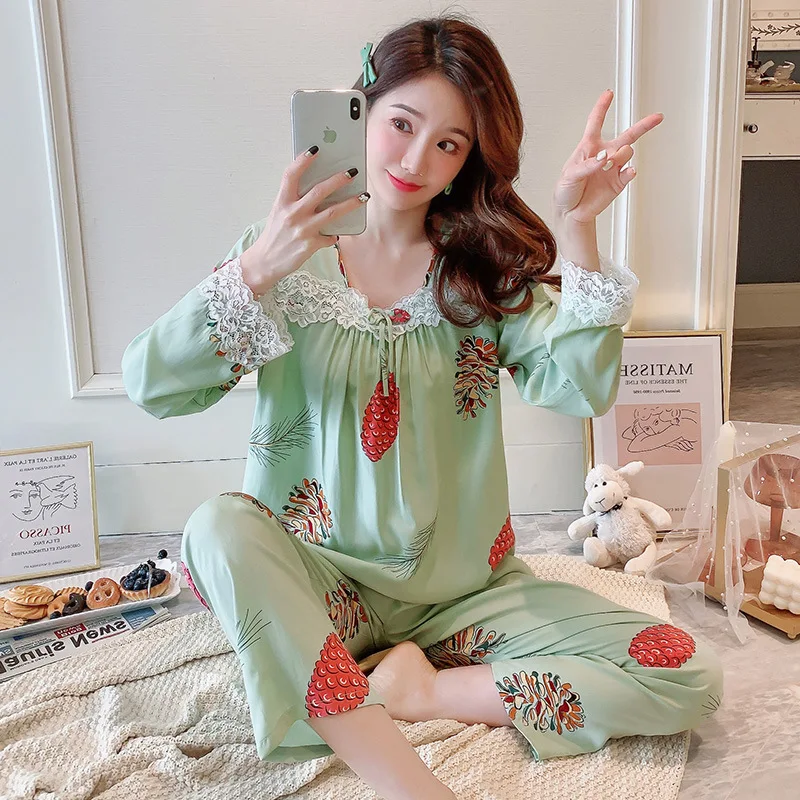 Ladies Pajamas Suit Simple Pajamas Spring Summer Women Long-sleeved Trousers Home Service
Ladies Pajamas Suit Simple Pajamas Spring Summer Women Long-sleeved Trousers Home Service