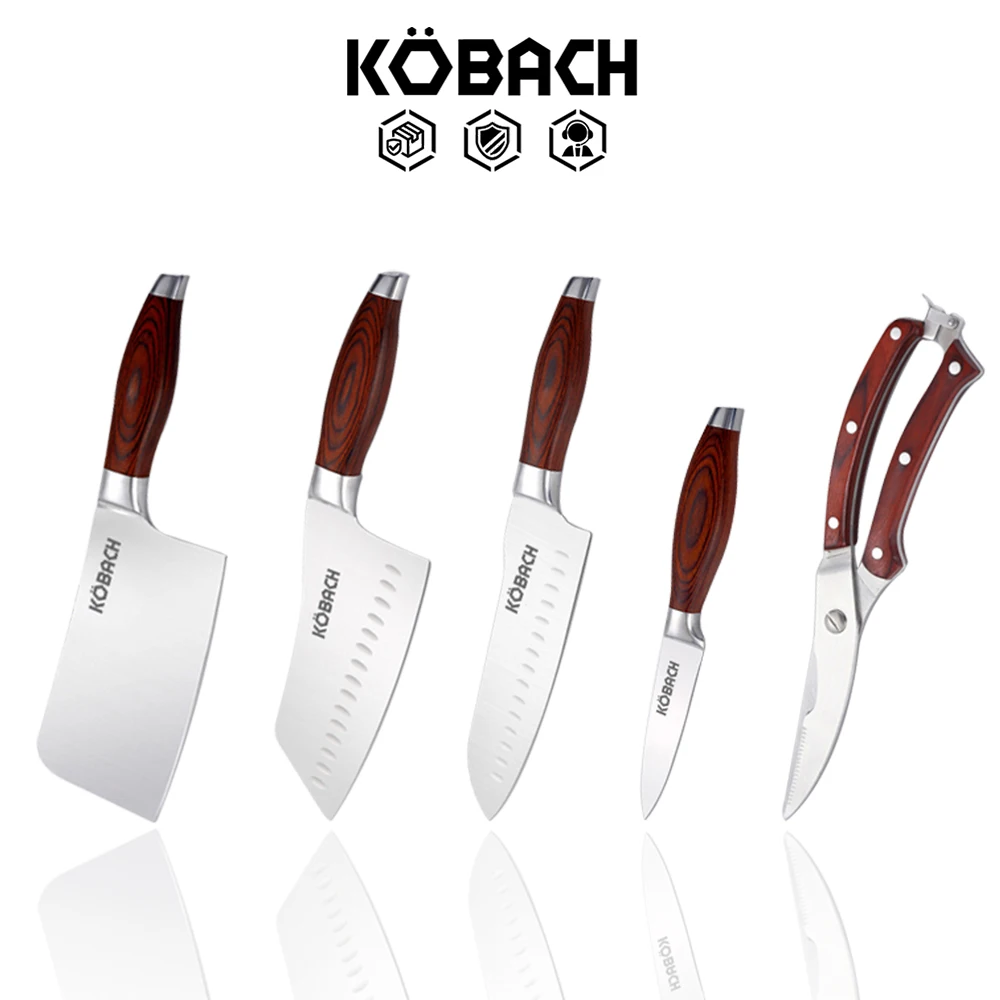 KOBACH kitchen knife set 5pcs wooden handle knives chef knife stainless steel kitchen knives set kitchen cleaver fruit knife
KOBACH kitchen knife set 5pcs wooden handle knives chef knife stainless steel kitchen knives set kitchen cleaver fruit knife