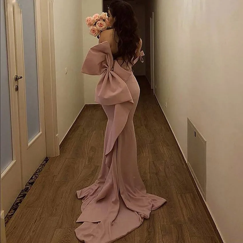 Elegant Prom Dresses For Wedding Off Shoulder Pink Mermaid Party Gowns Sexy robe de soirée de mariage Evening Dress Back Bow 
Elegant Prom Dresses For Wedding Off Shoulder Pink Mermaid Party Gowns Sexy robe de soirée de mariage Evening Dress Back Bow