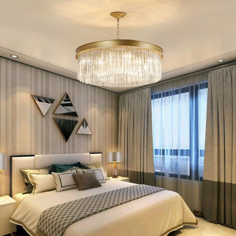 Round Crystal chandelier Lights Hanging Light LED Crystal chandelier Lights Dining Room Lamp Retro Living Room
