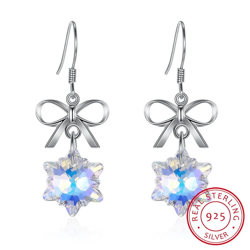 Luxury Crystals with bow snowflake drop earrings for women christmas gift pure 925 Sterling Silver fine jewelry
Luxury Crystals with bow snowflake drop earrings for women christmas gift pure 925 Sterling Silver fine jewelry