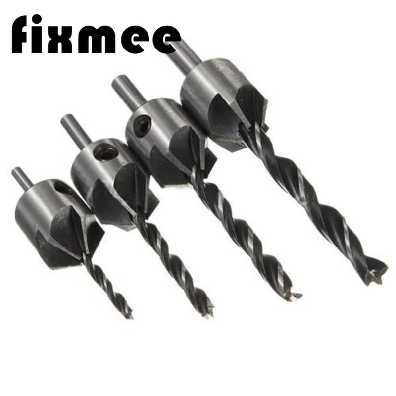 4pcs Useful HSS 5 Flute Countersink Drill Bit Set Drill Press Set Chamfer Reamer Woodworking Power Tools 3mm-6mm