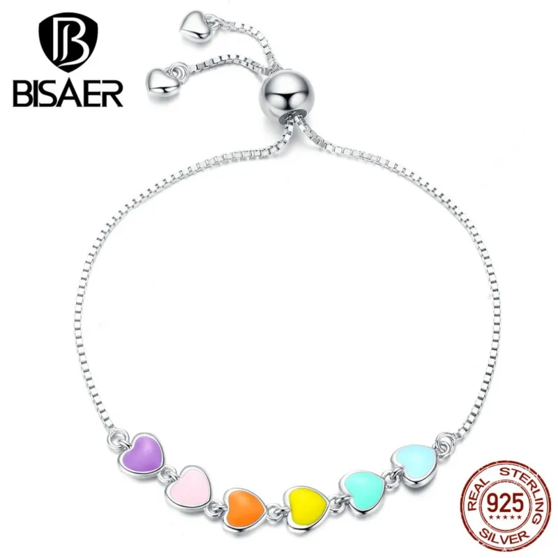 rainbow bracelets BISAER 925 sterling silver colorful love heart silver chain women bracelets sterling silver jewelry ECB158
rainbow bracelets BISAER 925 sterling silver colorful love heart silver chain women bracelets sterling silver jewelry ECB158
