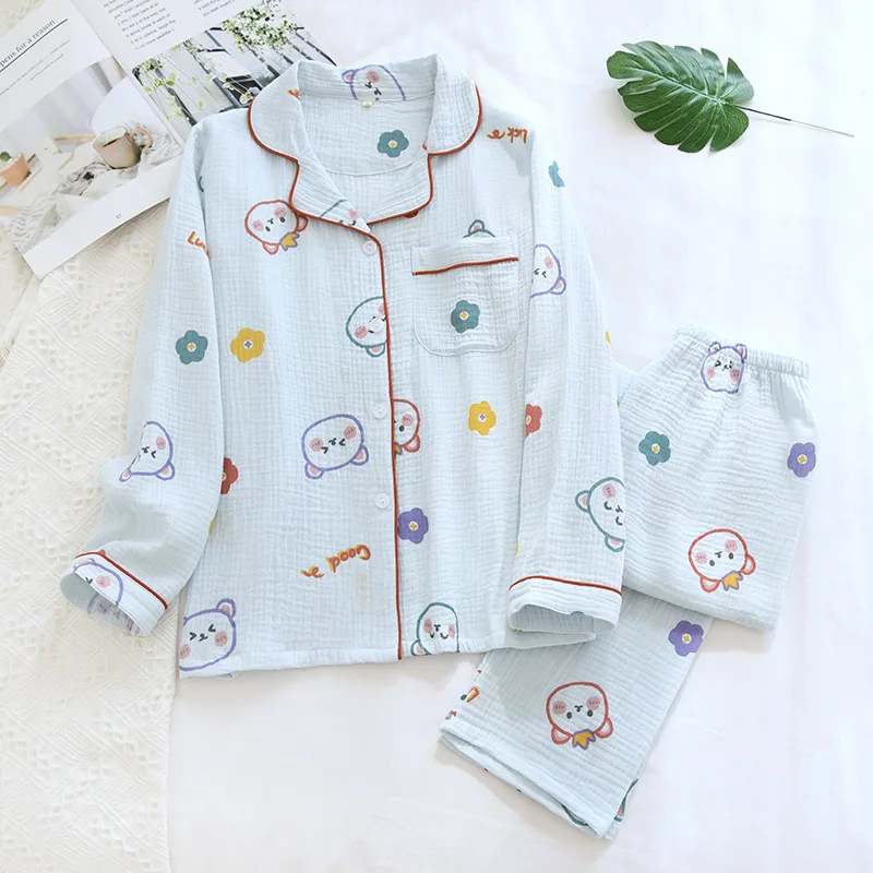 Soft 100%cotton Women's Pajamas Set 2021 New Spring Cute Cartoon Sleepwear Female Long Sleeve Home Suit Plus Size Loose Homewear
Soft 100%cotton Women's Pajamas Set 2021 New Spring Cute Cartoon Sleepwear Female Long Sleeve Home Suit Plus Size Loose Homewear