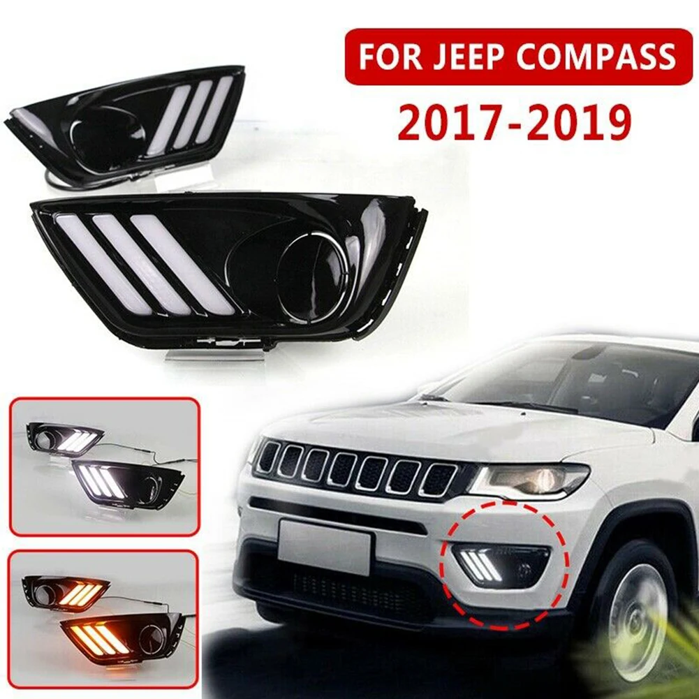 

3Colors Car Front Bumper LED Turn Signal Lamp Fog Light 1Pair For Jeep Compass 2017 2018 2019