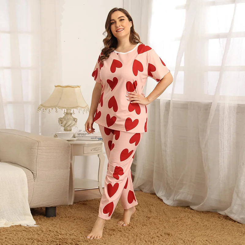 Summer Plus Size XL-4XL Women Love Print O-Neck Short Sleeve Cute Sleepwear Sweet Casual Cotton Sleep Tee Pant Set Pajama
Summer Plus Size XL-4XL Women Love Print O-Neck Short Sleeve Cute Sleepwear Sweet Casual Cotton Sleep Tee Pant Set Pajama