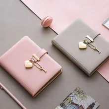 Cute Diary with Heart Lock Key PU Leather Notebook School Supplies Lockable Password Writing Pads Girl Women Gift
