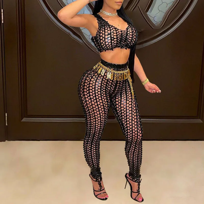 Sexy Hollow Out Sleeveless Crop Top & Skinny Pants Set Fashion Night Out Club Party Suits Summer Beach Two Piece
Sexy Hollow Out Sleeveless Crop Top & Skinny Pants Set Fashion Night Out Club Party Suits Summer Beach Two Piece