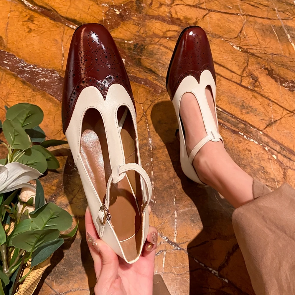 High Quality Brogue Shoes Elegant Ladies T-strap Plus Size 33-40 Real Leather Spike Heels Mixed Color Women Shoes Casual Pumps
High Quality Brogue Shoes Elegant Ladies T-strap Plus Size 33-40 Real Leather Spike Heels Mixed Color Women Shoes Casual Pumps