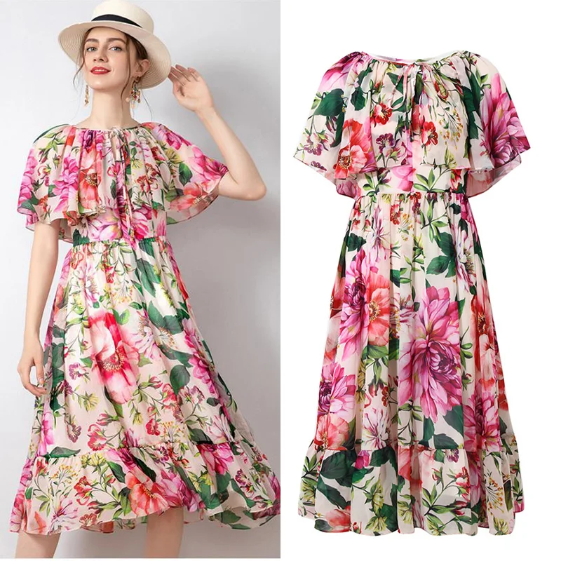 2021 Runway New Fashion Summer Dress Women's Elegant Short Sleeve Flower Printed Plus Size A-line Dress
2021 Runway New Fashion Summer Dress Women's Elegant Short Sleeve Flower Printed Plus Size A-line Dress