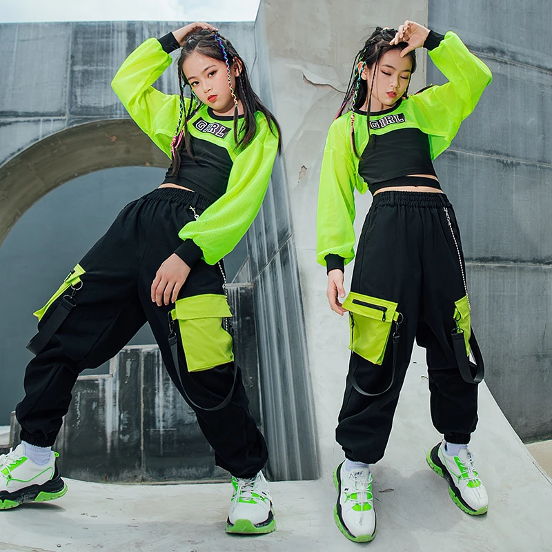 Kids Hip Hop Clothes Girls Jazz Dance Costume Neon Green Crop Tops Black Vest Cargo Pants Stage Street Dance Performance Wear
Kids Hip Hop Clothes Girls Jazz Dance Costume Neon Green Crop Tops Black Vest Cargo Pants Stage Street Dance Performance Wear