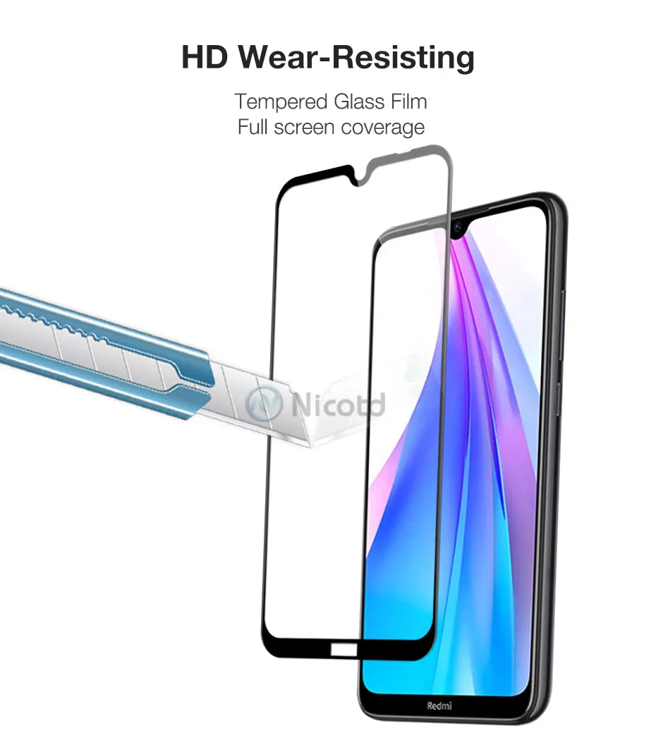 Стекло с полным покрытием для Xiaomi Redmi Note 8T Защита экрана 8 Pro задняя пленка