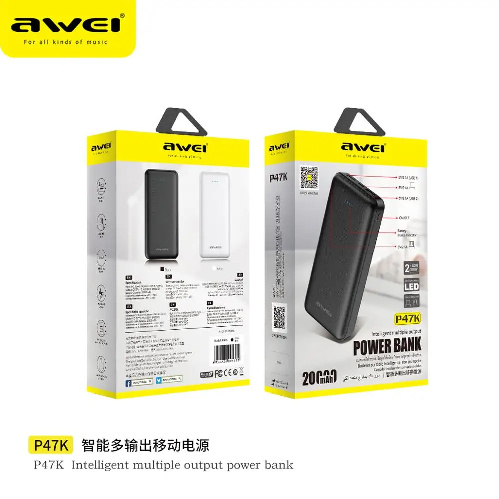 AWEI 20000mAh Power Bank Portable Battery Dual USB Fast Charger Poverbank PowerBank For iPhone Xiaomi Huawei Mobile Phone P47K
AWEI 20000mAh Power Bank Portable Battery Dual USB Fast Charger Poverbank PowerBank For iPhone Xiaomi Huawei Mobile Phone P47K
