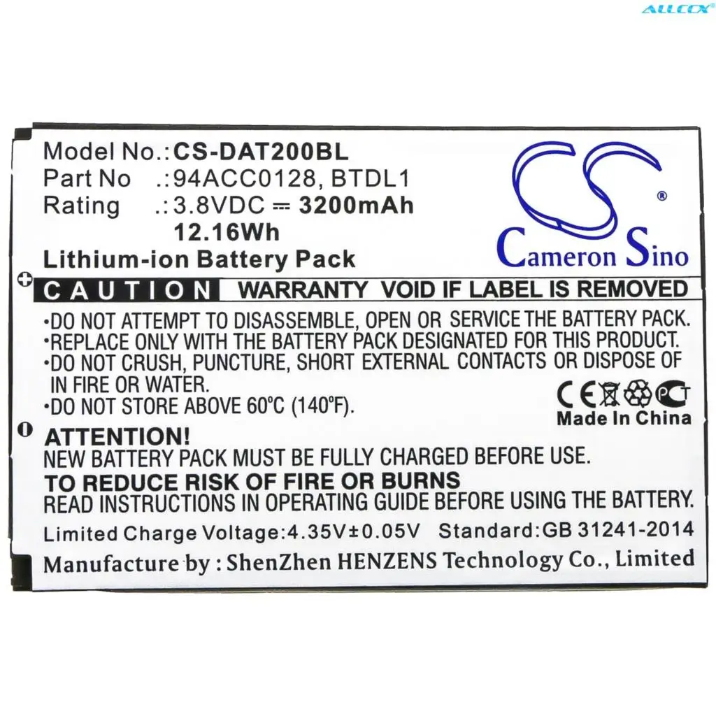 Cameron Sino 3200mAh Barcode Scanner Battery for Datalogic Axist, DL-Axist
Cameron Sino 3200mAh Barcode Scanner Battery for Datalogic Axist, DL-Axist