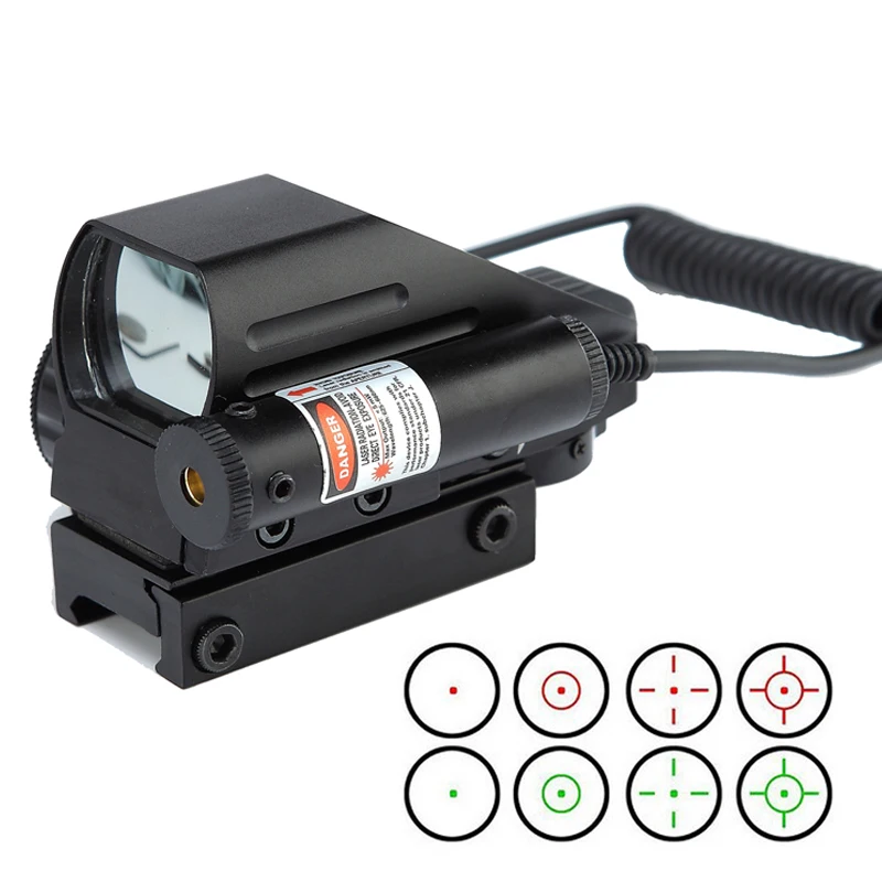 High Quality Aluminum 1X Magnification Tactical 4 Reticles Dual-shot Red Green Dot Sight With Red Laser Beam 20mm Rail Mount.
High Quality Aluminum 1X Magnification Tactical 4 Reticles Dual-shot Red Green Dot Sight With Red Laser Beam 20mm Rail Mount.