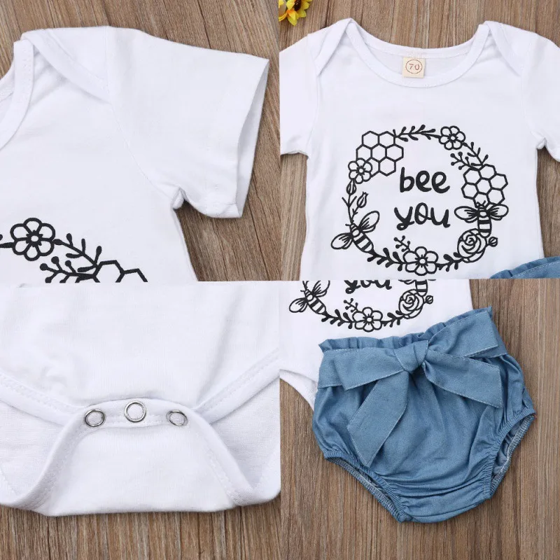 New Casual Toddler Rompers Baby Girls Outfits Clothes Flower Letter Short Sleeve Tops+Bow PP Denim Shorts Cute Baby Infant Sets
New Casual Toddler Rompers Baby Girls Outfits Clothes Flower Letter Short Sleeve Tops+Bow PP Denim Shorts Cute Baby Infant Sets