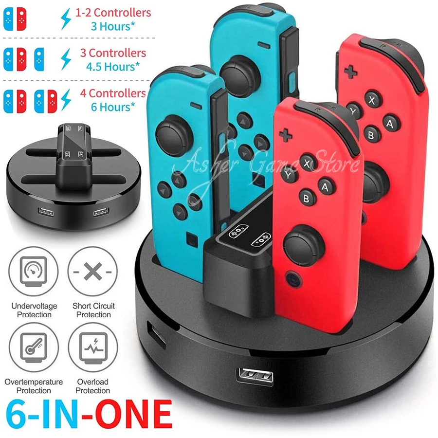 6 в 1 зарядки 4 Joy-Con зарядный док-станция + 2 взаимных обмена данными между