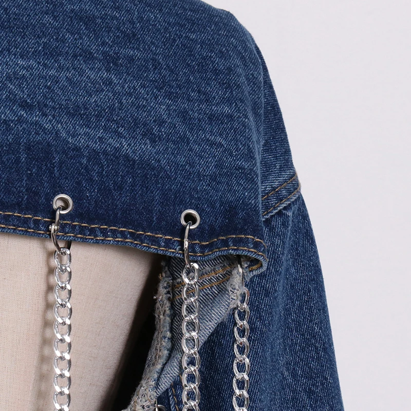CHICEVER Denim Patchwork Tassel Jacket For Women Lapel Long Sleeve Chain Casual Short Jackets Female Fashion New Clothing Style
CHICEVER Denim Patchwork Tassel Jacket For Women Lapel Long Sleeve Chain Casual Short Jackets Female Fashion New Clothing Style