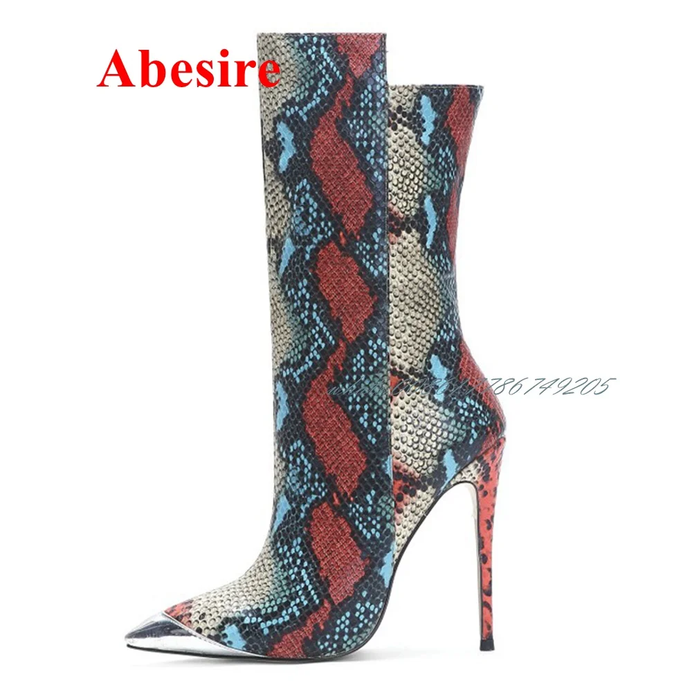 Snakeskin Mixed Color Metal Toe Boots Pointed Toe Stiletto Heel Long Boots Mid Calf Side Zipper Women Shoes Autumn and Winter
Snakeskin Mixed Color Metal Toe Boots Pointed Toe Stiletto Heel Long Boots Mid Calf Side Zipper Women Shoes Autumn and Winter