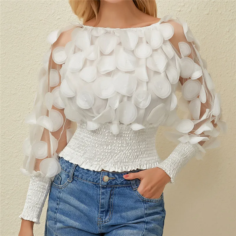 Sexy Off Shoulder Womens Tops And Blouses 2021 Mesh Sheer Puff Sleeve Tops Summer 3D Flower Vintage White Women Shirt Blouse
Sexy Off Shoulder Womens Tops And Blouses 2021 Mesh Sheer Puff Sleeve Tops Summer 3D Flower Vintage White Women Shirt Blouse