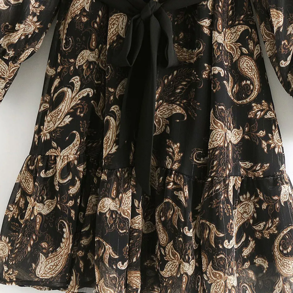 new style chiffon printed long sleeve women dress Summer Stylish Collar Cascading Ruffles Stand collar with belt
new style chiffon printed long sleeve women dress Summer Stylish Collar Cascading Ruffles Stand collar with belt