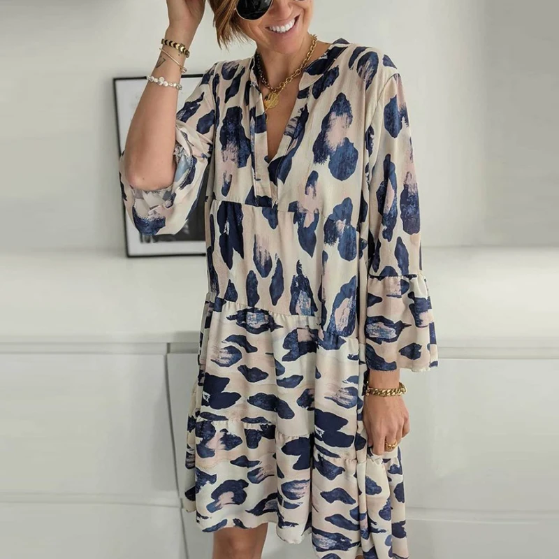 2021 Women Sexy V-Neck Lady Beach Dress Casual Vintage Leopard Print Party Dress Spring Summer Flare Sleeve Loose DressVestidos
2021 Women Sexy V-Neck Lady Beach Dress Casual Vintage Leopard Print Party Dress Spring Summer Flare Sleeve Loose DressVestidos