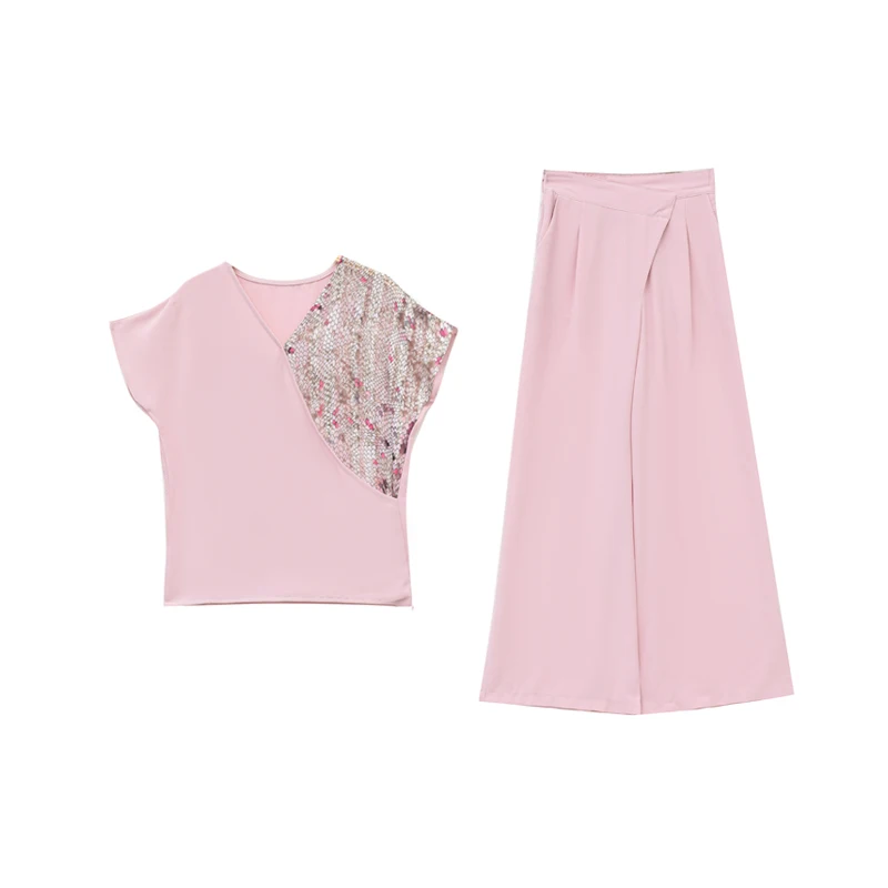 Spell color suits 2020 summer new western style v-neck blouse two-piece clothing set women design tall waist wide-legged pants
Spell color suits 2020 summer new western style v-neck blouse two-piece clothing set women design tall waist wide-legged pants