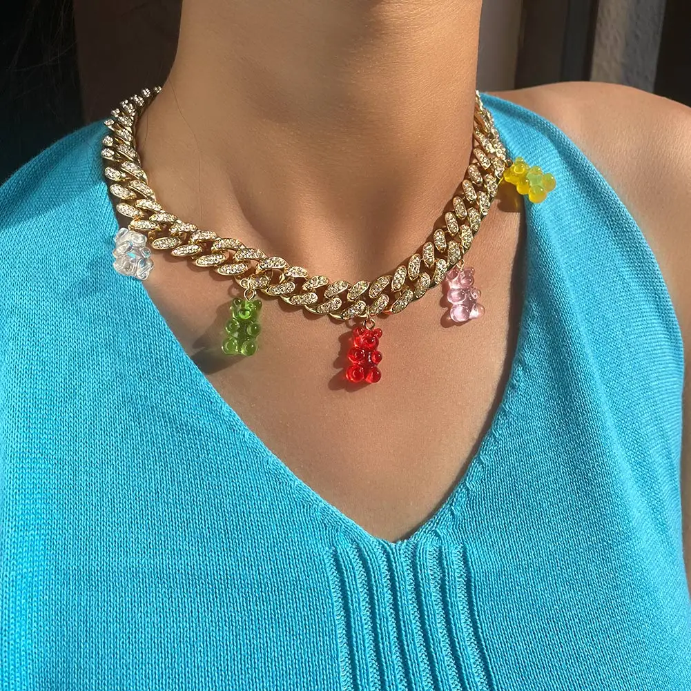 Trendy Shiny Rhinestone Cuban Chain Gummy Bear Choker Necklace For Women Girls Hip Hop Gold Color Crystal Necklaces Jewelry Gift
Trendy Shiny Rhinestone Cuban Chain Gummy Bear Choker Necklace For Women Girls Hip Hop Gold Color Crystal Necklaces Jewelry Gift