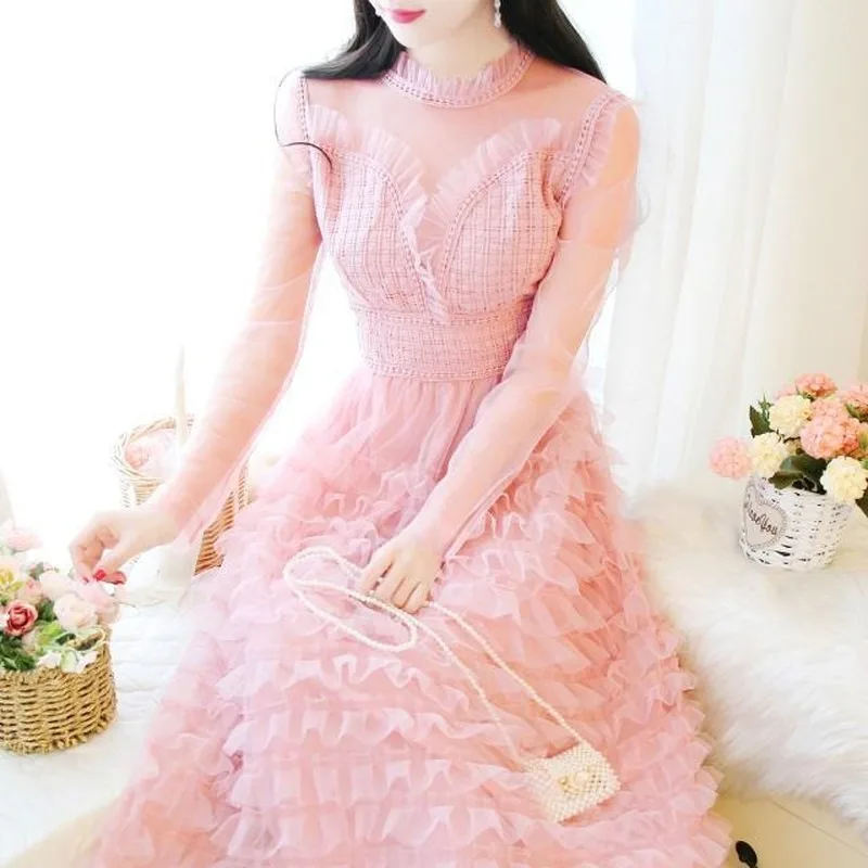 2021 New Spring Autumn Korean Fashion Elegant O-neck Long-sleeved Slim Waist Thinning Layered Mesh Cake Mid-calf Dresses Y543
2021 New Spring Autumn Korean Fashion Elegant O-neck Long-sleeved Slim Waist Thinning Layered Mesh Cake Mid-calf Dresses Y543