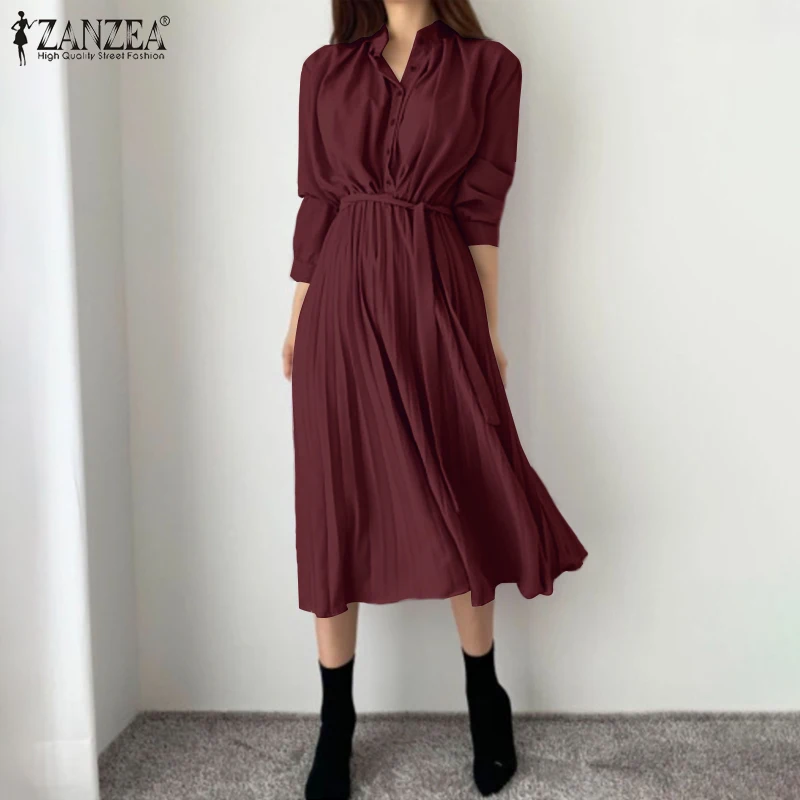 2021 ZANZEA Autumn Women Full Sleeve Dress O-Neck Solid Button Vestidos Vintage Elegant Casual Pleated Design Loose Shirtdress
2021 ZANZEA Autumn Women Full Sleeve Dress O-Neck Solid Button Vestidos Vintage Elegant Casual Pleated Design Loose Shirtdress