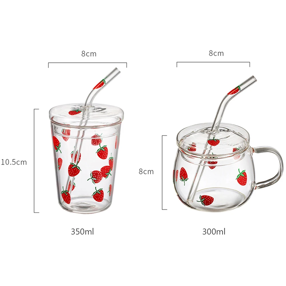 Cute Strawberry Glass Mugs with Straw Resistance High Temperature Glass Breakfast Water Cup Kawaii Coffee Milk Juice Cups Gifts 
Cute Strawberry Glass Mugs with Straw Resistance High Temperature Glass Breakfast Water Cup Kawaii Coffee Milk Juice Cups Gifts