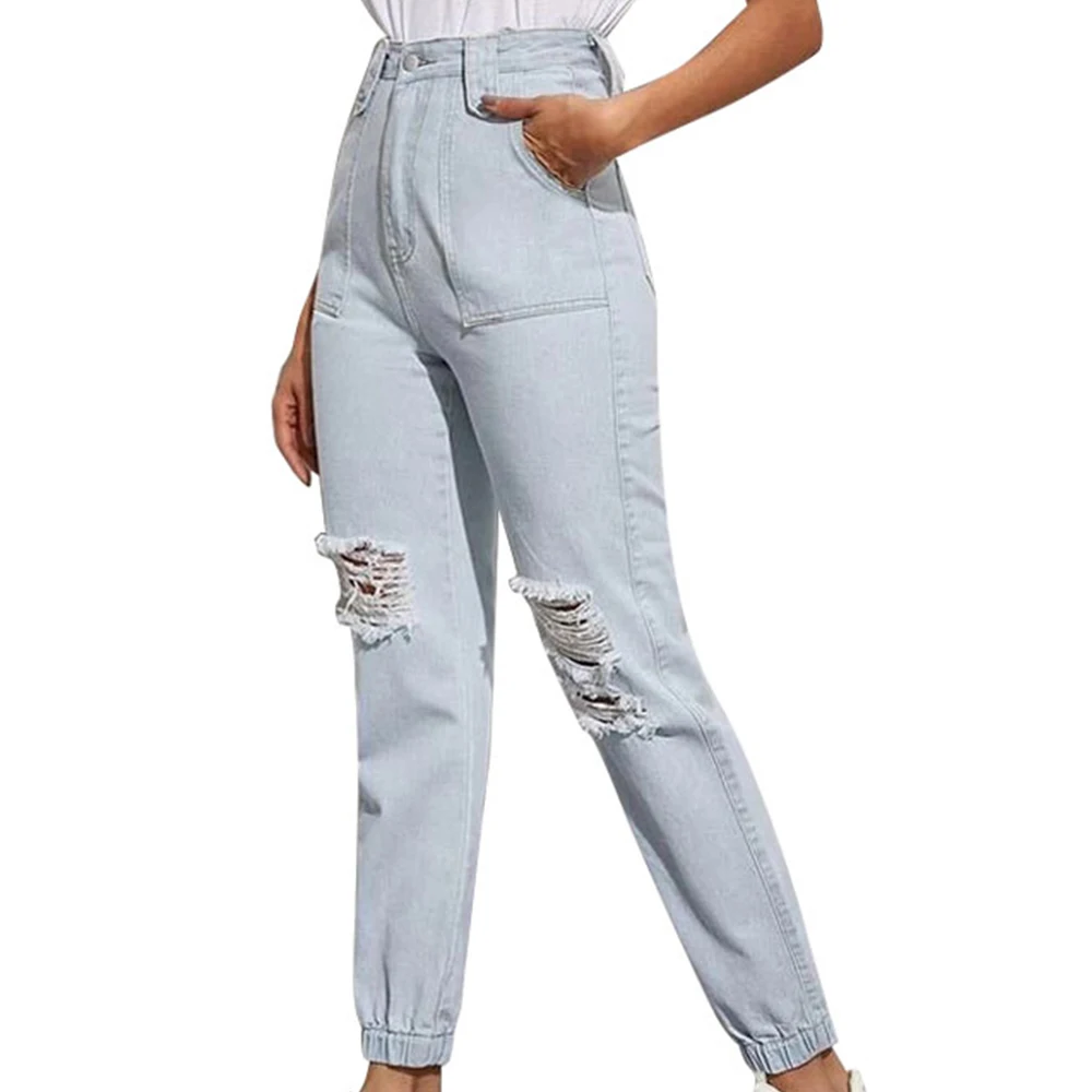 Ripped Hole Frayed Jeans Women Light Blue Casual Baggy Trousers High Waist Pockets Fashion Femme Denim Long Pants
Ripped Hole Frayed Jeans Women Light Blue Casual Baggy Trousers High Waist Pockets Fashion Femme Denim Long Pants