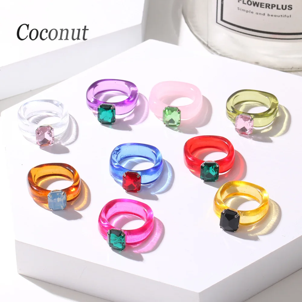 2021 Ins Women's Colorful Transparent Acrylic Rings With Rhinestone Korean Geometric Acrylic Resin Rings For Women Jewelry Gifts
2021 Ins Women's Colorful Transparent Acrylic Rings With Rhinestone Korean Geometric Acrylic Resin Rings For Women Jewelry Gifts