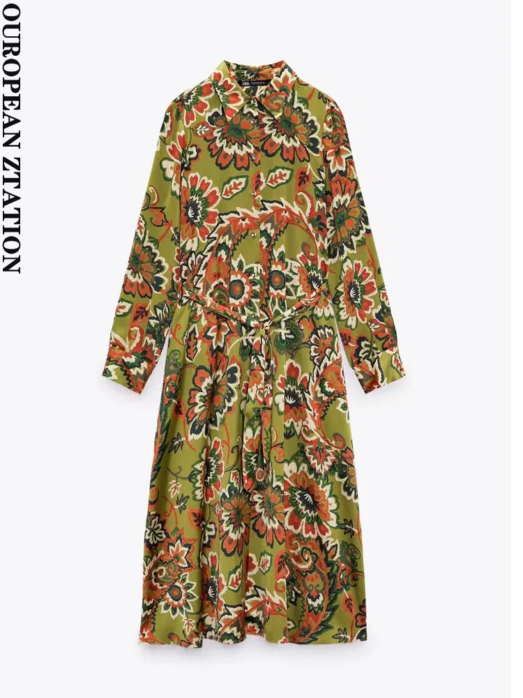 Women 2021 za fashion with belt printed midi shirt dress vintage long sleeve button-up female dresses vestidos mujer
Women 2021 za fashion with belt printed midi shirt dress vintage long sleeve button-up female dresses vestidos mujer