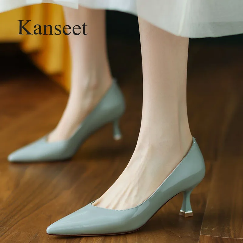 

Kanseet New Sexy Pointed Toe Shoes For Women 2022 Spring Sheep Patent Leather Elegant Handmade Office Ladies Stiletto Pumps