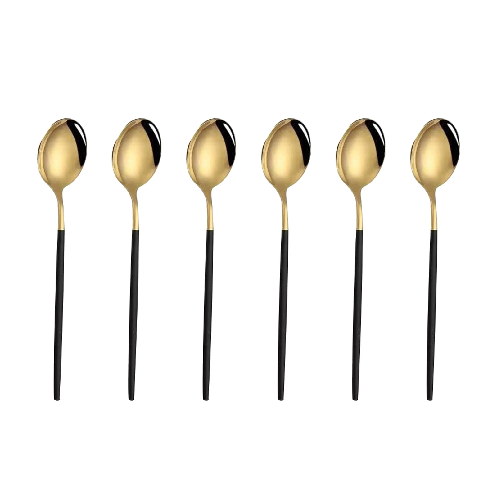 6pcs Stainless Steel Long Handle Stirring Tableware Modern Cutlery Ice Cream Coffee Mixing Tea Spoon Black And Gold Plating
6pcs Stainless Steel Long Handle Stirring Tableware Modern Cutlery Ice Cream Coffee Mixing Tea Spoon Black And Gold Plating