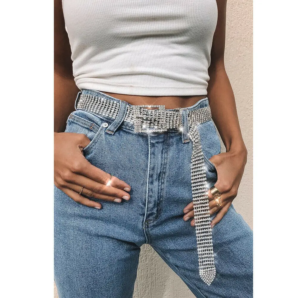 NEW Fashion Women Bling Crystal Diamond Waist Belt Wide Chain Full Rhinestone Waistband | Аксессуары для одежды
