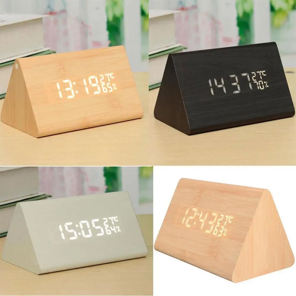 Wooden Digital Alarm Clock Electronic LED Time Display Sound Control 3 Alarm Settings Humidity & Temperature Detect Table Decor 
Wooden Digital Alarm Clock Electronic LED Time Display Sound Control 3 Alarm Settings Humidity & Temperature Detect Table Decor