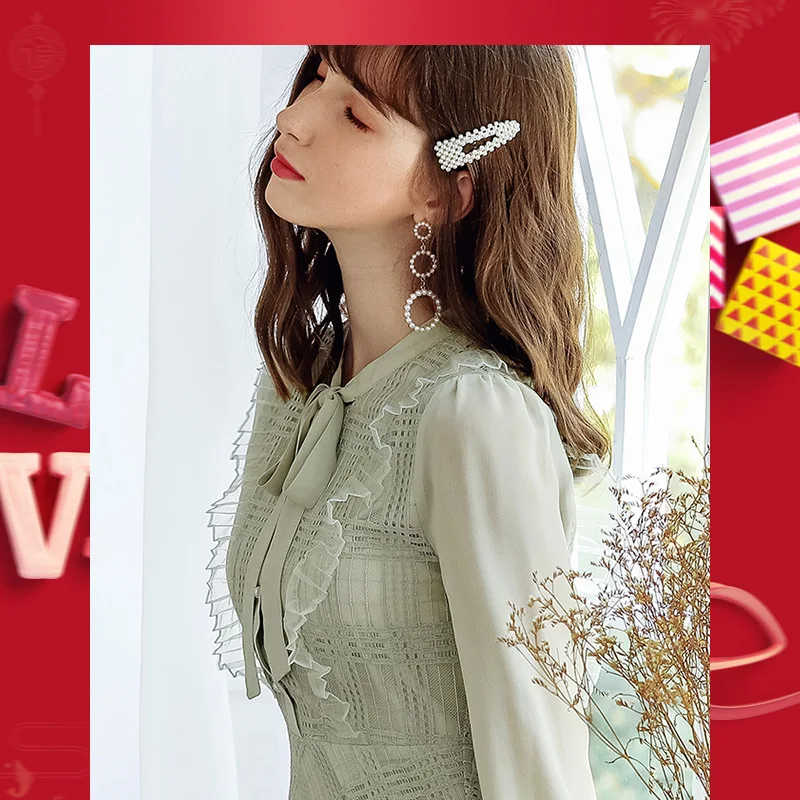 Spring 2020 new brand women's lace up round neck hollowed out A-line temperament lady lace dress 63552
Spring 2020 new brand women's lace up round neck hollowed out A-line temperament lady lace dress 63552