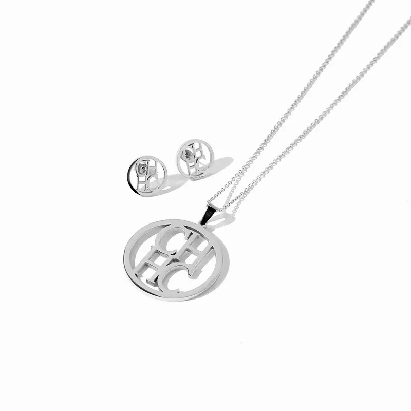 Fashion Jewelry Set Silver Gold Plated Hollow CH Letter Pendant Necklace Round Cute Stud Earrings For Women Jewelry Set Gift 
Fashion Jewelry Set Silver Gold Plated Hollow CH Letter Pendant Necklace Round Cute Stud Earrings For Women Jewelry Set Gift