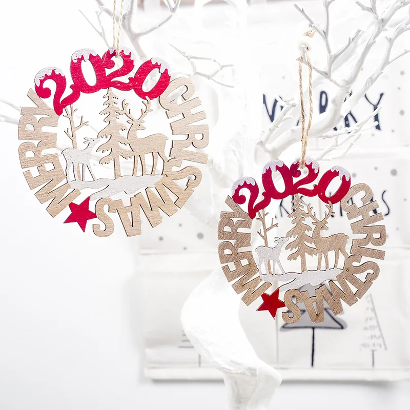 

New 2020 Merry Christmas wooden openwork letter card Creative Christmas closet pendant